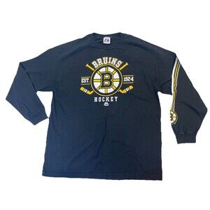 Boston Bruins T-Shirt Long Sleeve Men’s XL Black Majestic CRISP LOGO! NHL